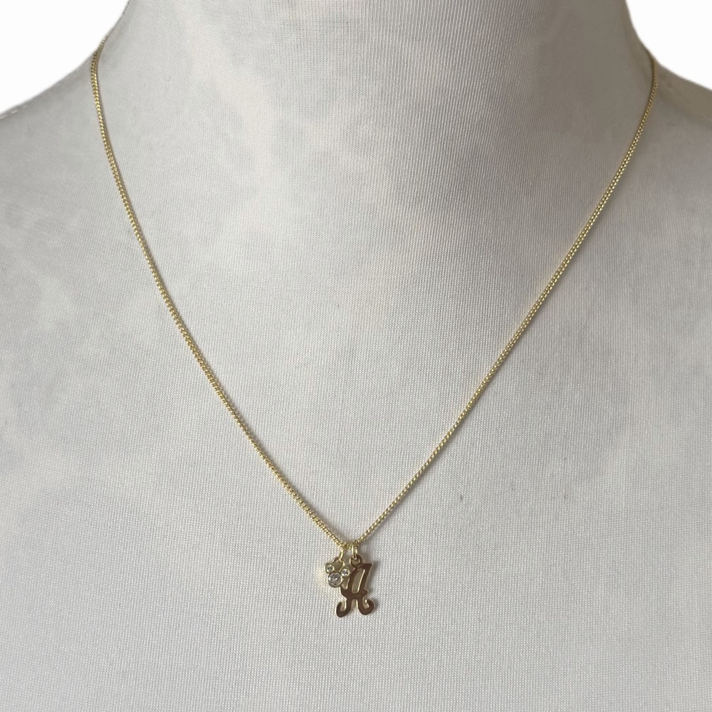 Disney Gold Tone Initial “A” Necklace w/ Crystal Charm